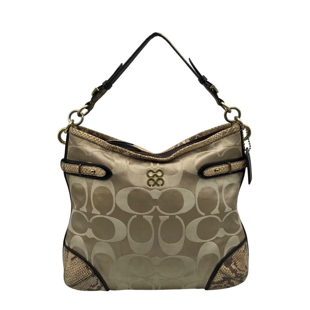Coach Colette Beige Sateen Snakeskin Hobo Bag-16408